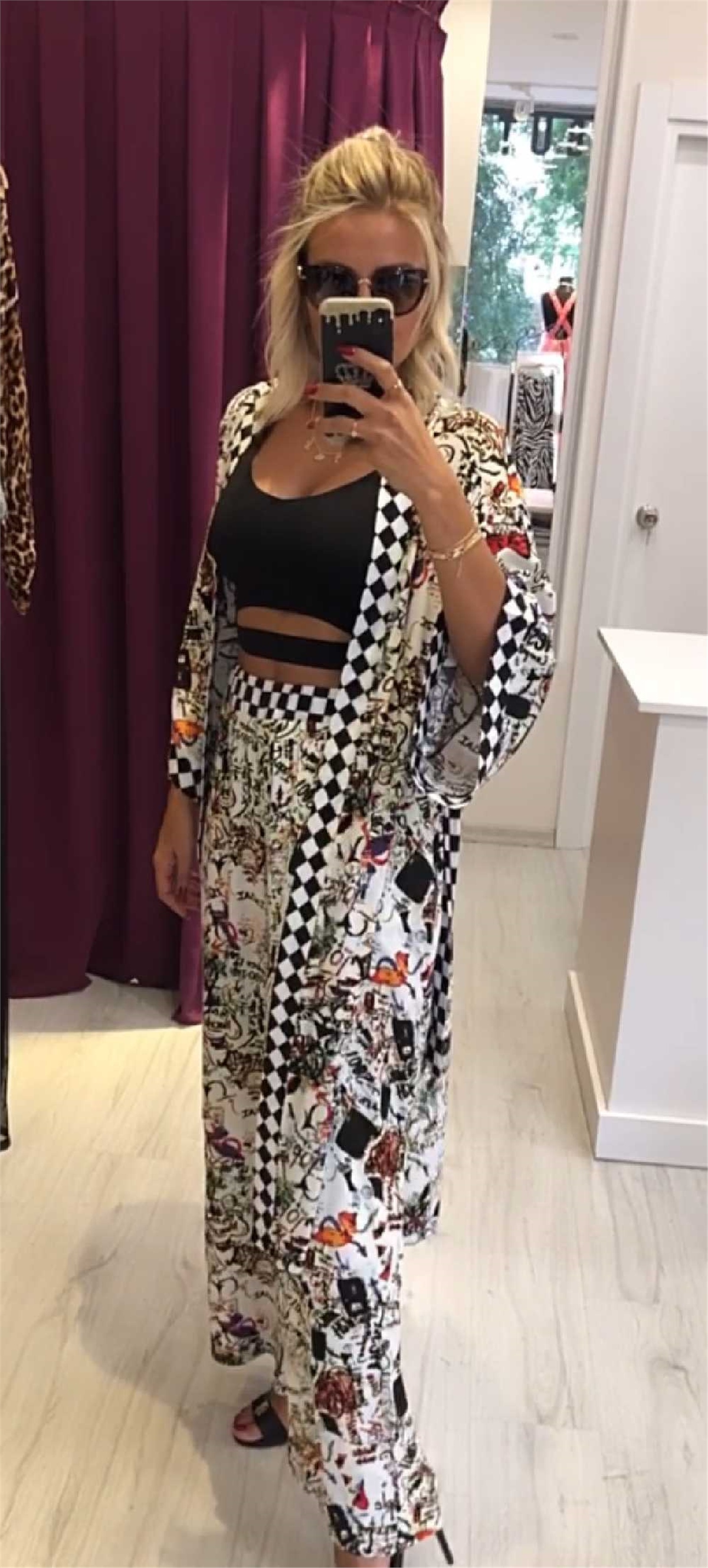 Desenli Beli Lastikli Kuşaklı Takım