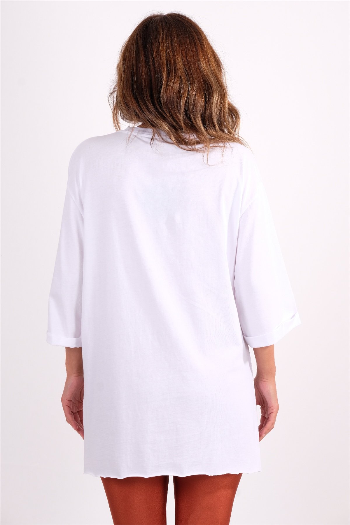 Duble Kol Yırtmaçlı Baskı Ve Zincir Detaylı Tshirt
