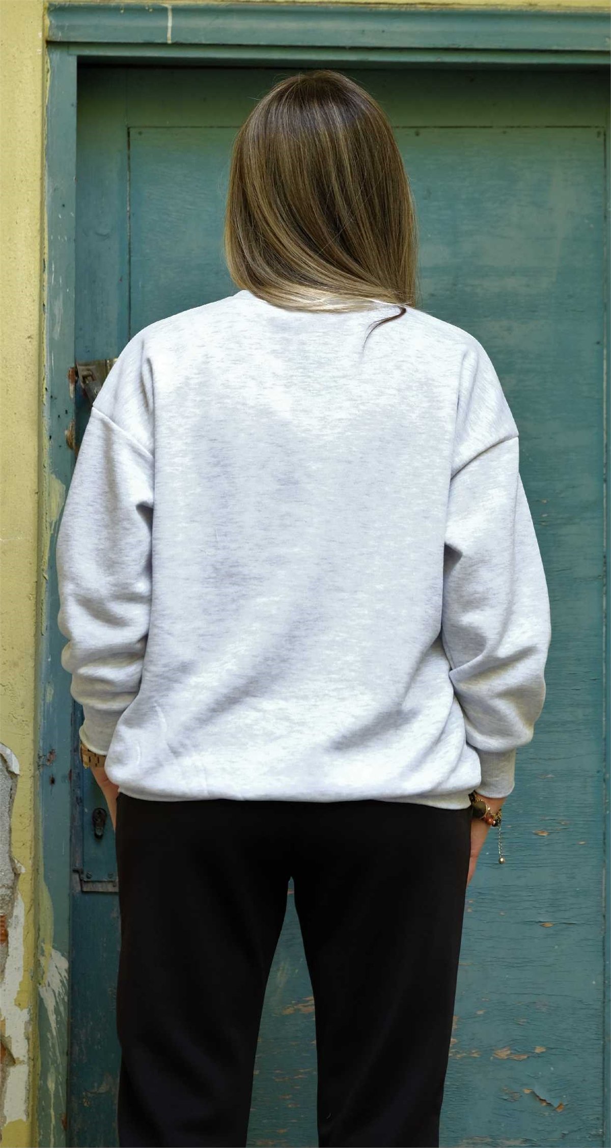 Gri Boston Baskılı  Şardonlu Sweatshirt
