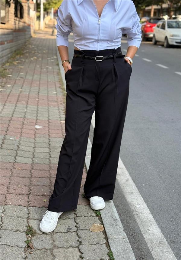 Kemer Detaylı Geniş Paça Pantolon