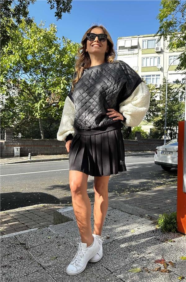 Kolları Peluş Kapitone Tasarım Sweat
