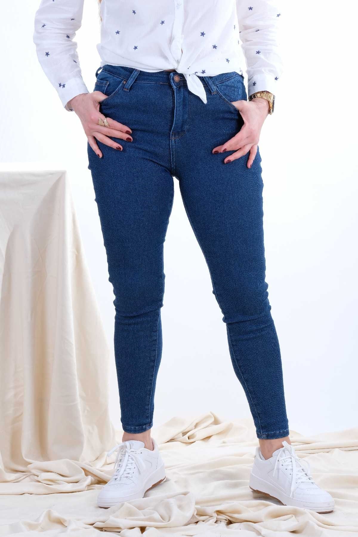 Lacivert Yüksek Bel Likralı Mom Jean