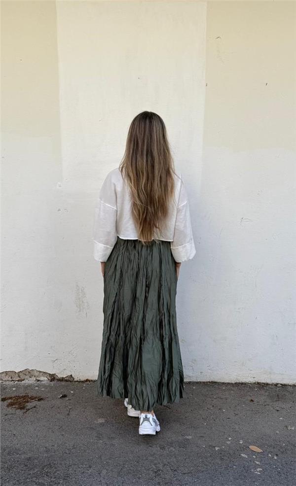 Saten Kırışık Kloş Etek