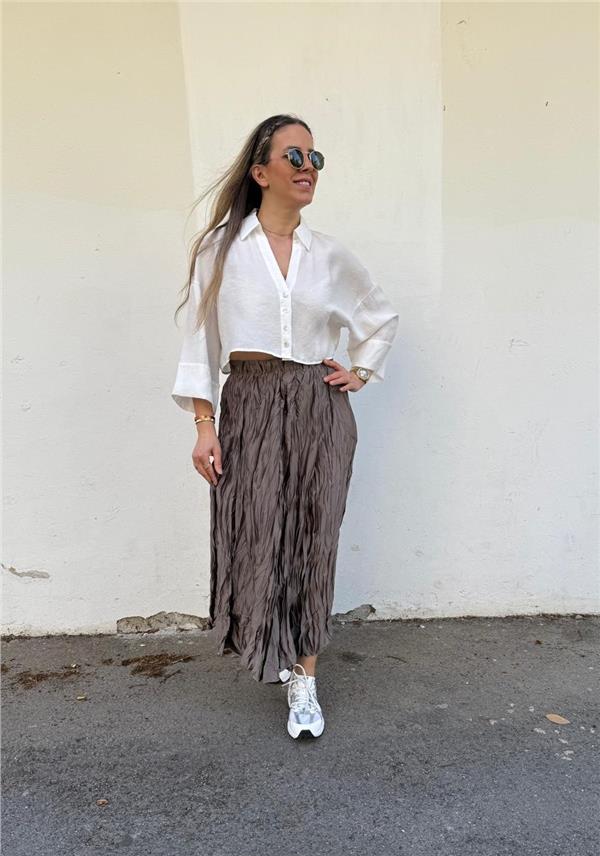 Saten Kırışık Kloş Etek