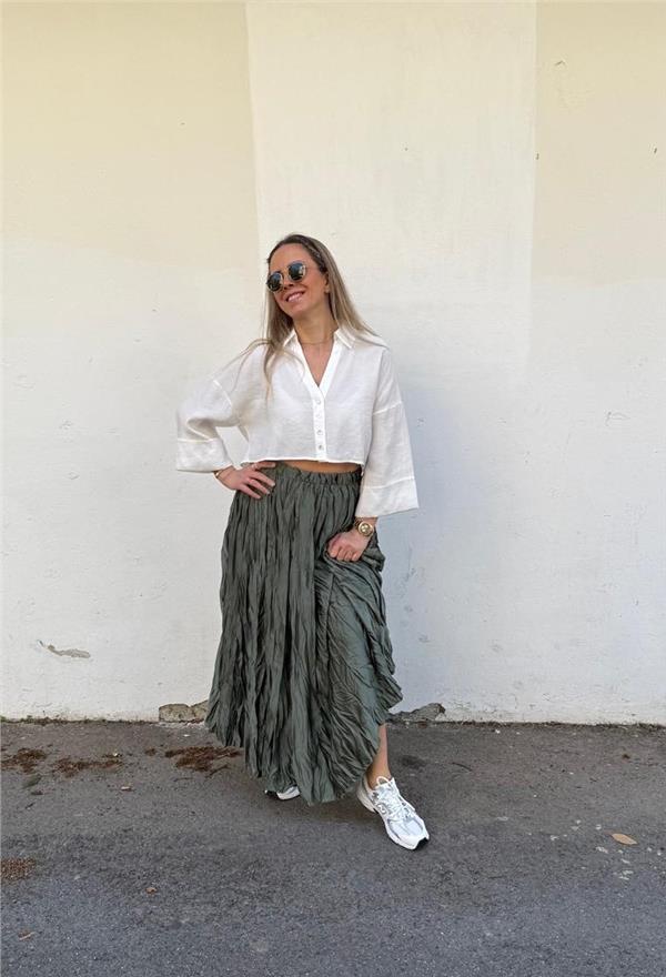 Saten Kırışık Kloş Etek