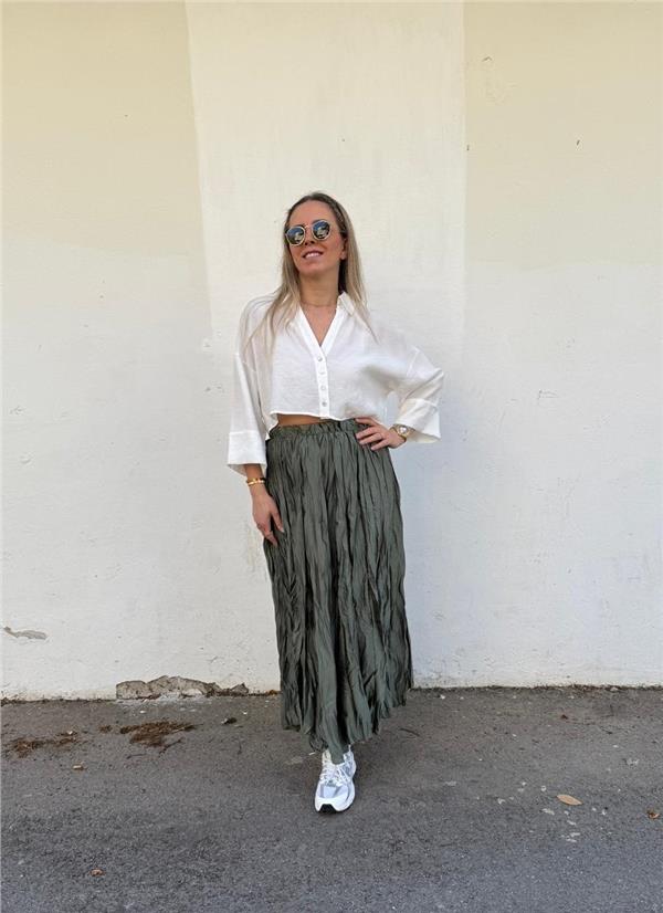 Saten Kırışık Kloş Etek