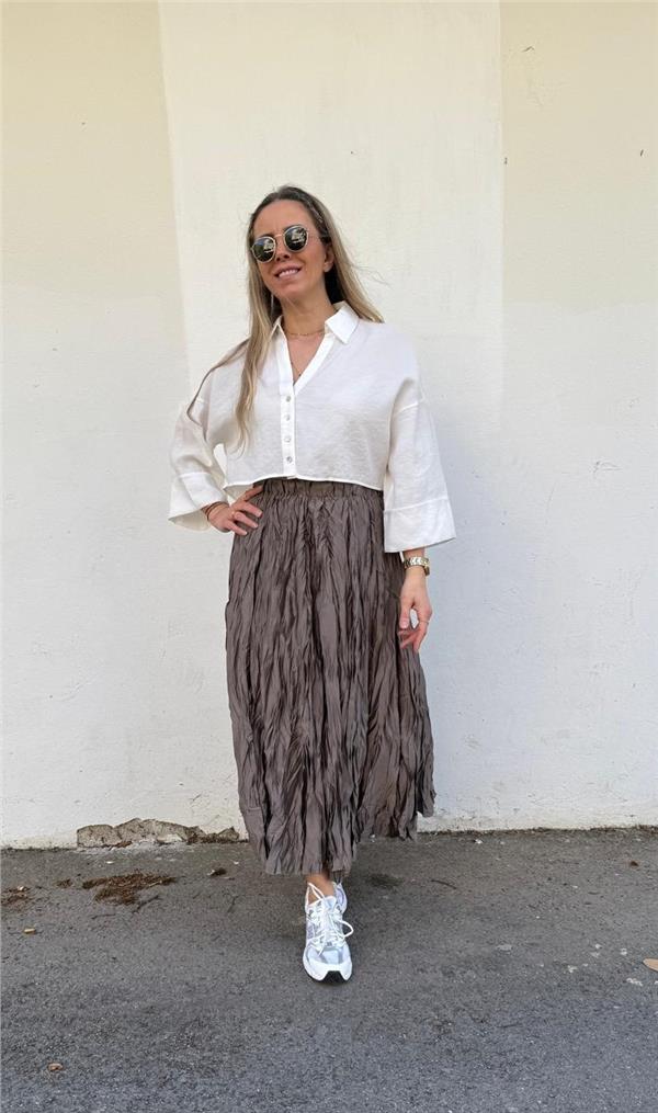 Saten Kırışık Kloş Etek