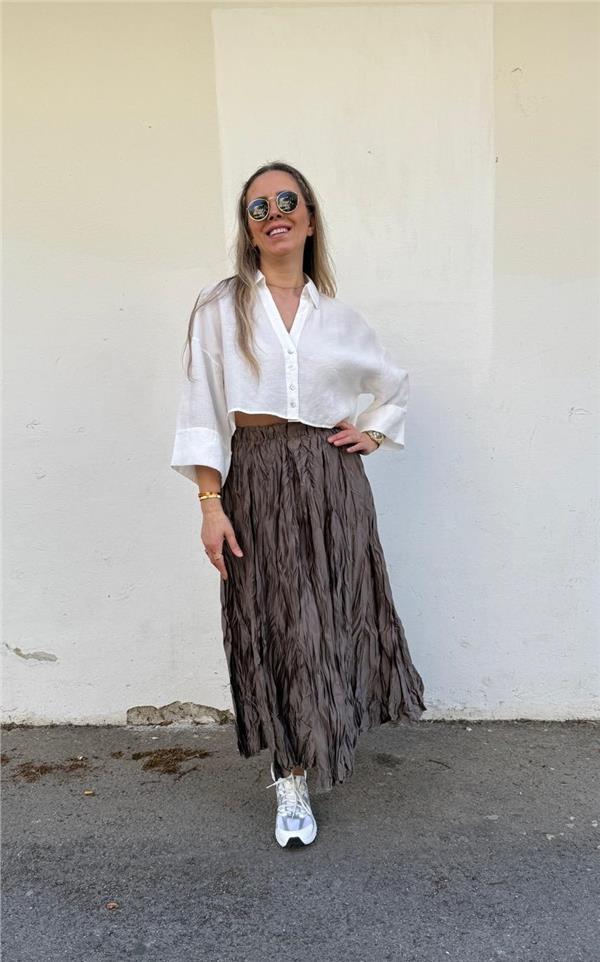 Saten Kırışık Kloş Etek