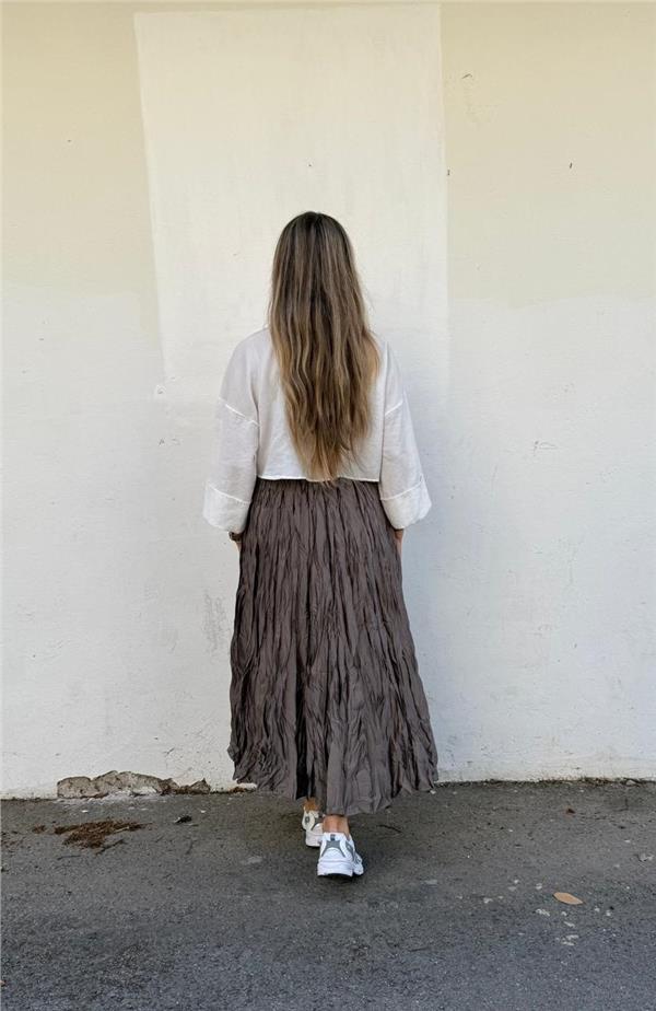 Saten Kırışık Kloş Etek