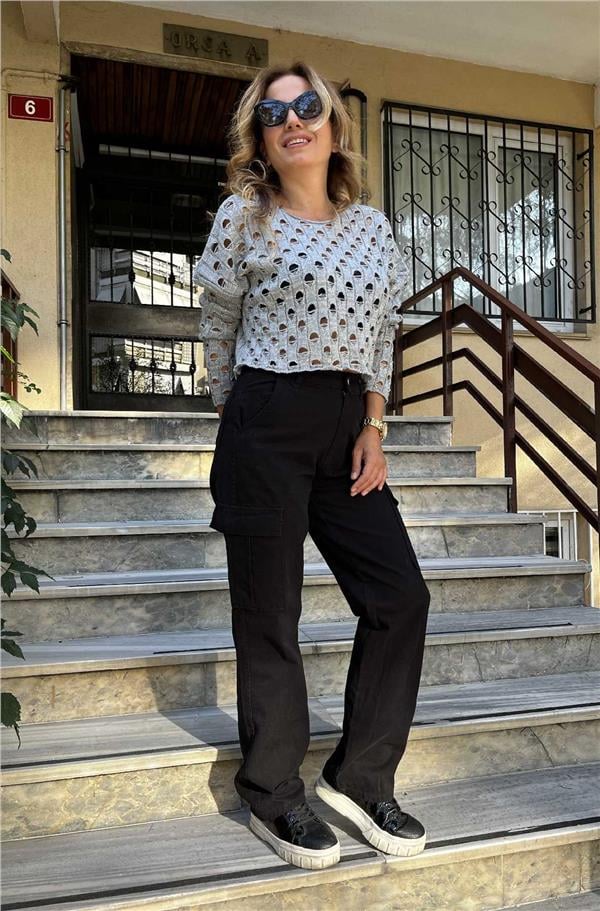 Simli Ajurlu Crop Triko