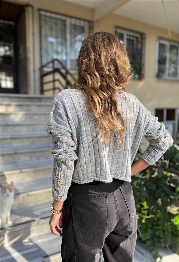 Simli Ajurlu Crop Triko