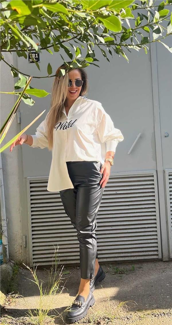 Sırtı Kaplan Baskılı Oversize Gömlek