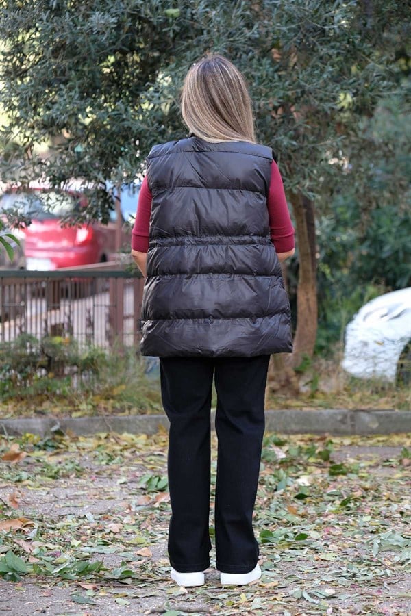 Siyah Beli Büzmeli Şişme Yelek