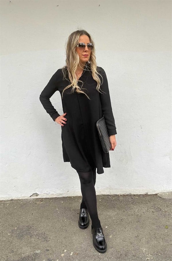 Siyah Fermuar Detaylı Elbise