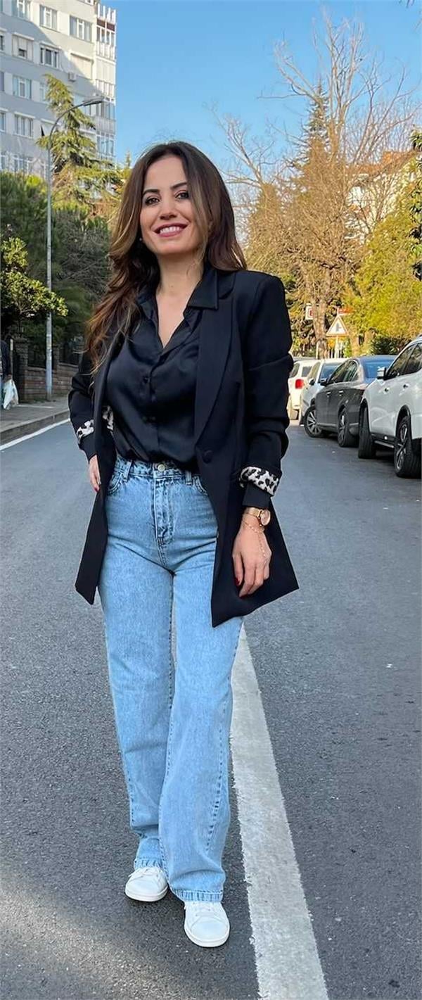 Siyah Leopar Astarlı  Blazer Ceket