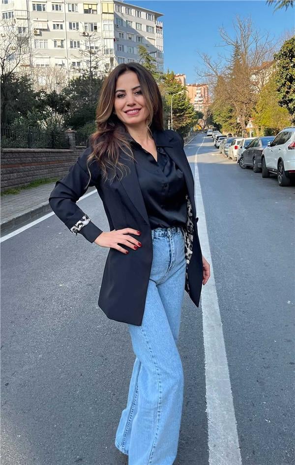 Siyah Leopar Astarlı  Blazer Ceket