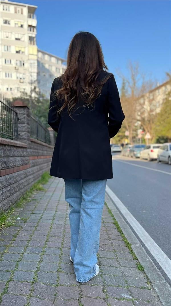 Siyah Leopar Astarlı  Blazer Ceket