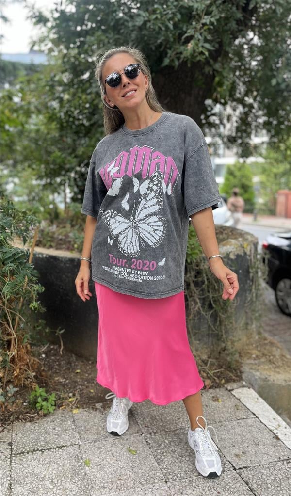 Yıkamalı Baskı Detaylı Tshirt