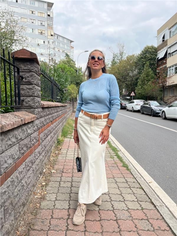 Yüksek Bel Midi Etek