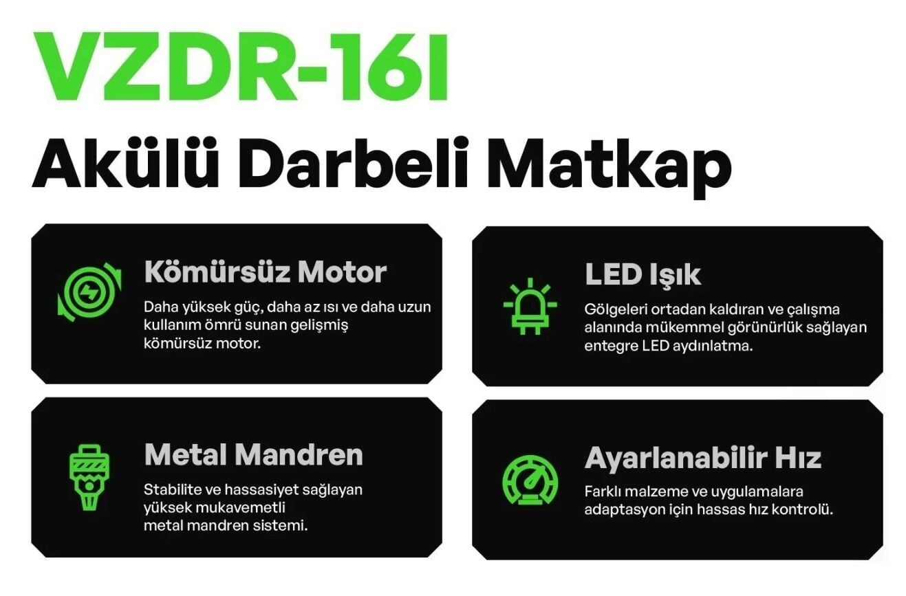 Akülü MatkaplarVOLTZ VZDR-16-I 16.8 V ÇİFT AKÜLÜ 2 AH DARBELİ MATKAP
