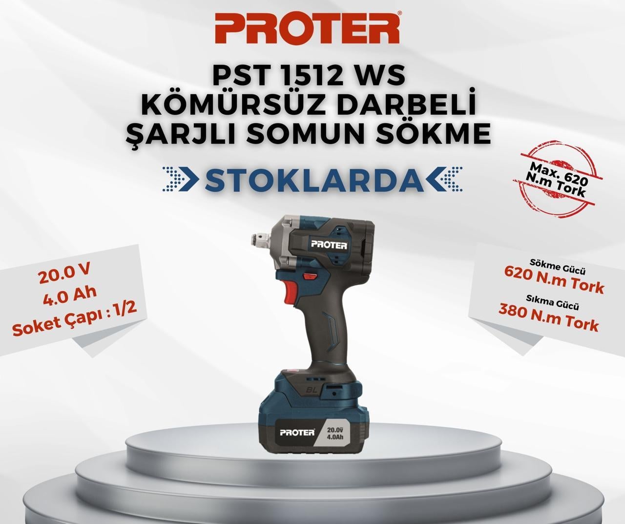 Akülü Somun SökmelerPROTER PST 1512 WS DARBELİ ŞARJLI SOMUN SÖKME