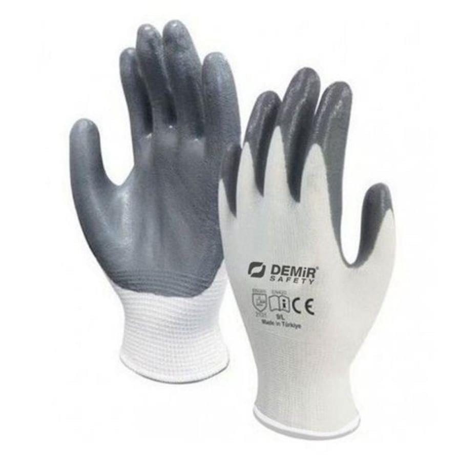 EldivenlerDEMİR SAFETY NİTRİL ELDİVEN GRİ BEYAZ NO:10 - D007