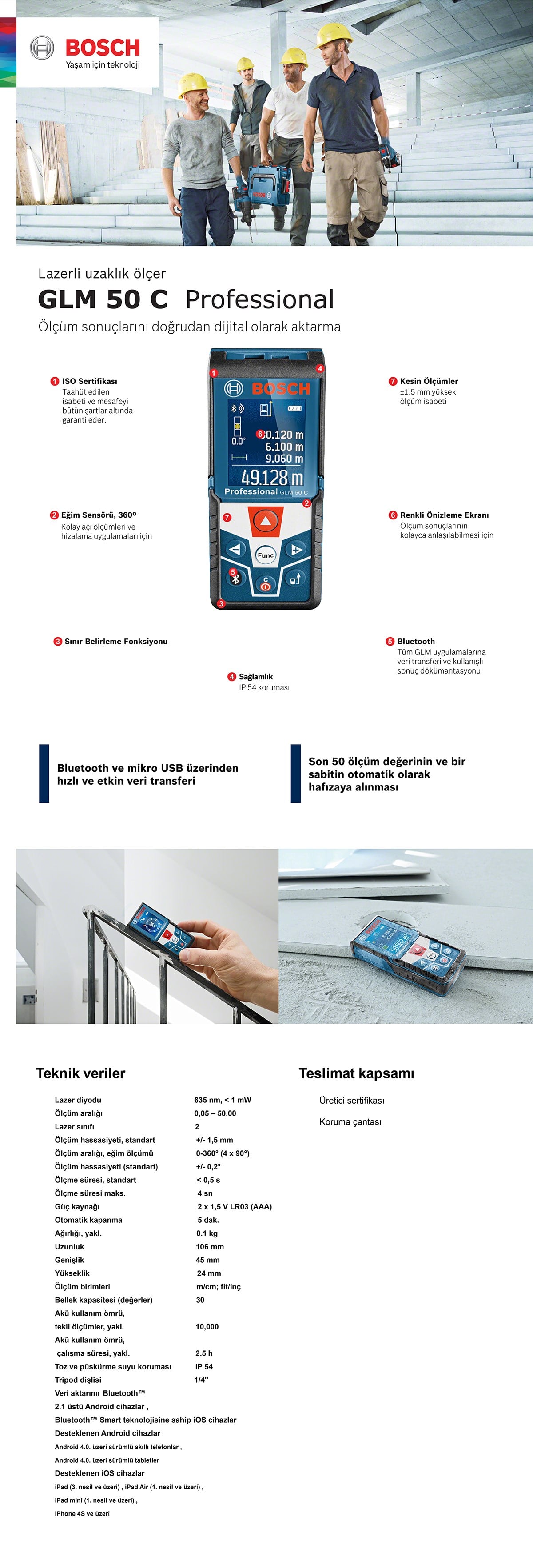 Şerit Metre-Lazer Metre-HizalamaBOSCH GLM 50C LAZER METRE   UZAKLIK ÖLÇER