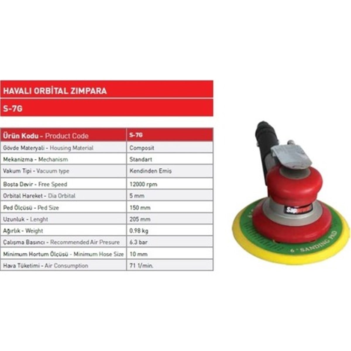 Taşlamalar-Polisajlar-ZımparalarSAPPOWER S-7G EKSANTRİK HAVALI ZIMPARA MAKİNESİ