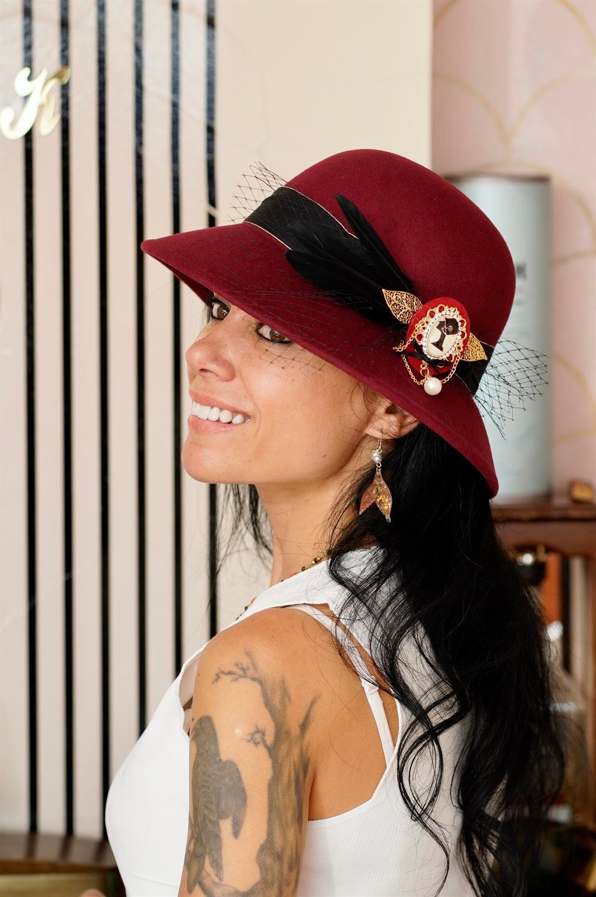 Bordo Vintage Şapka