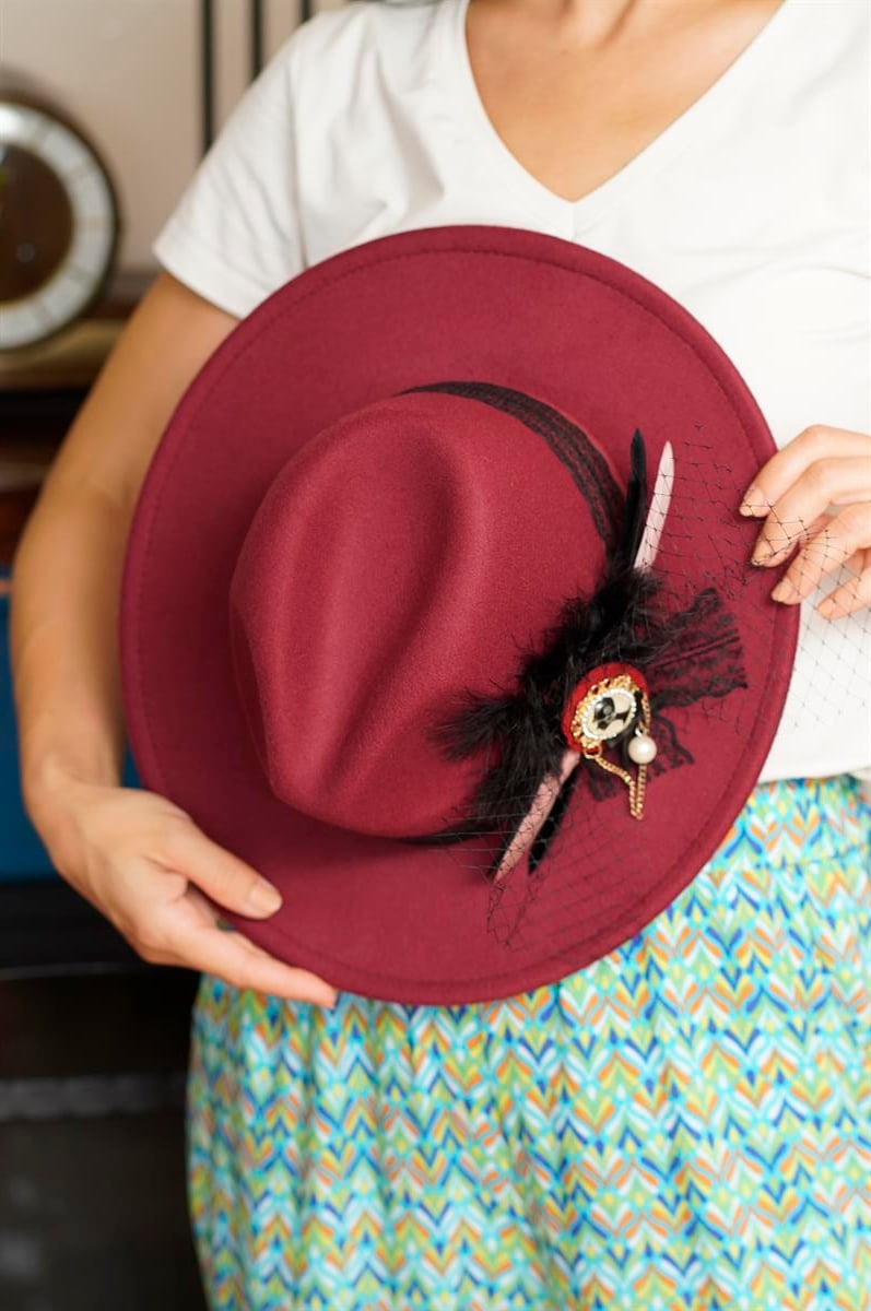 Bordo Vintage Şapka