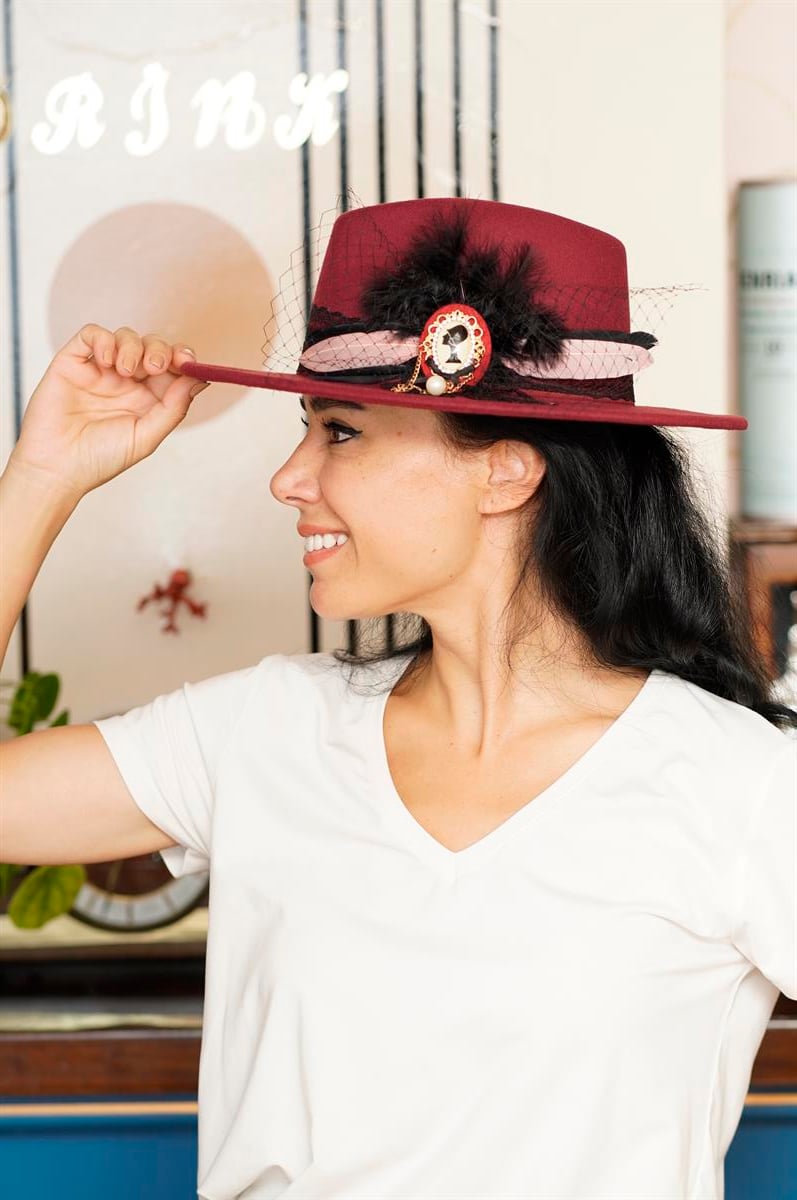 Bordo Vintage Şapka