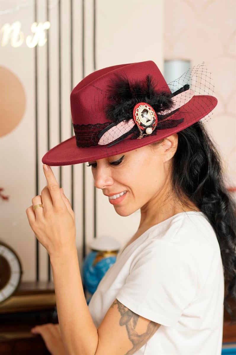 Bordo Vintage Şapka
