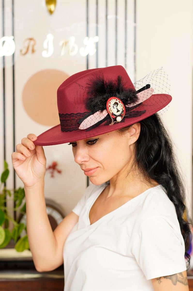 Bordo Vintage Şapka