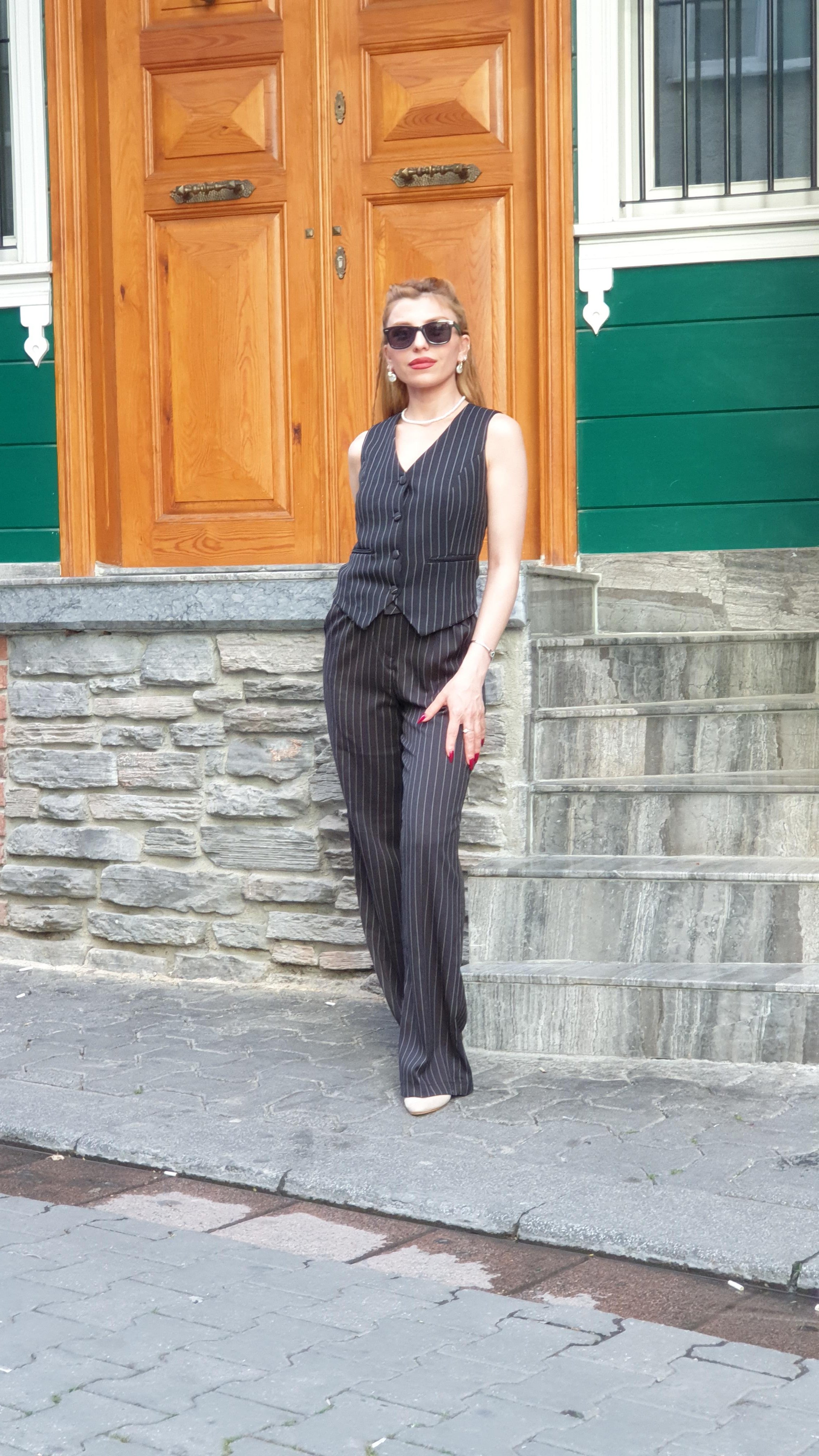 Çizgili Yelek Pantolon Takım