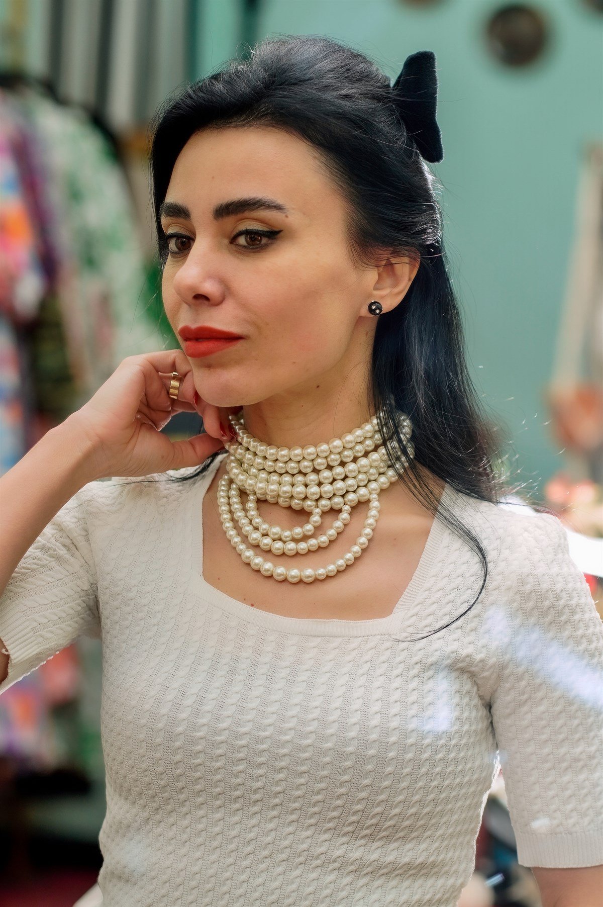 Çoklu İnci Kolye Beyaz