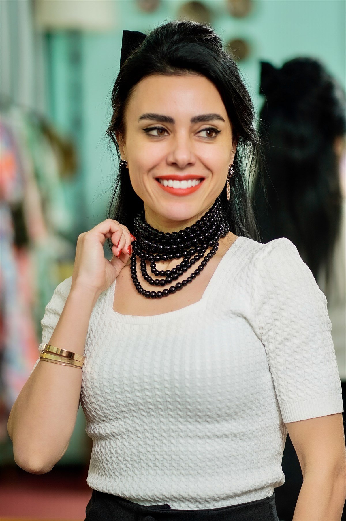 Çoklu İnci Kolye Siyah