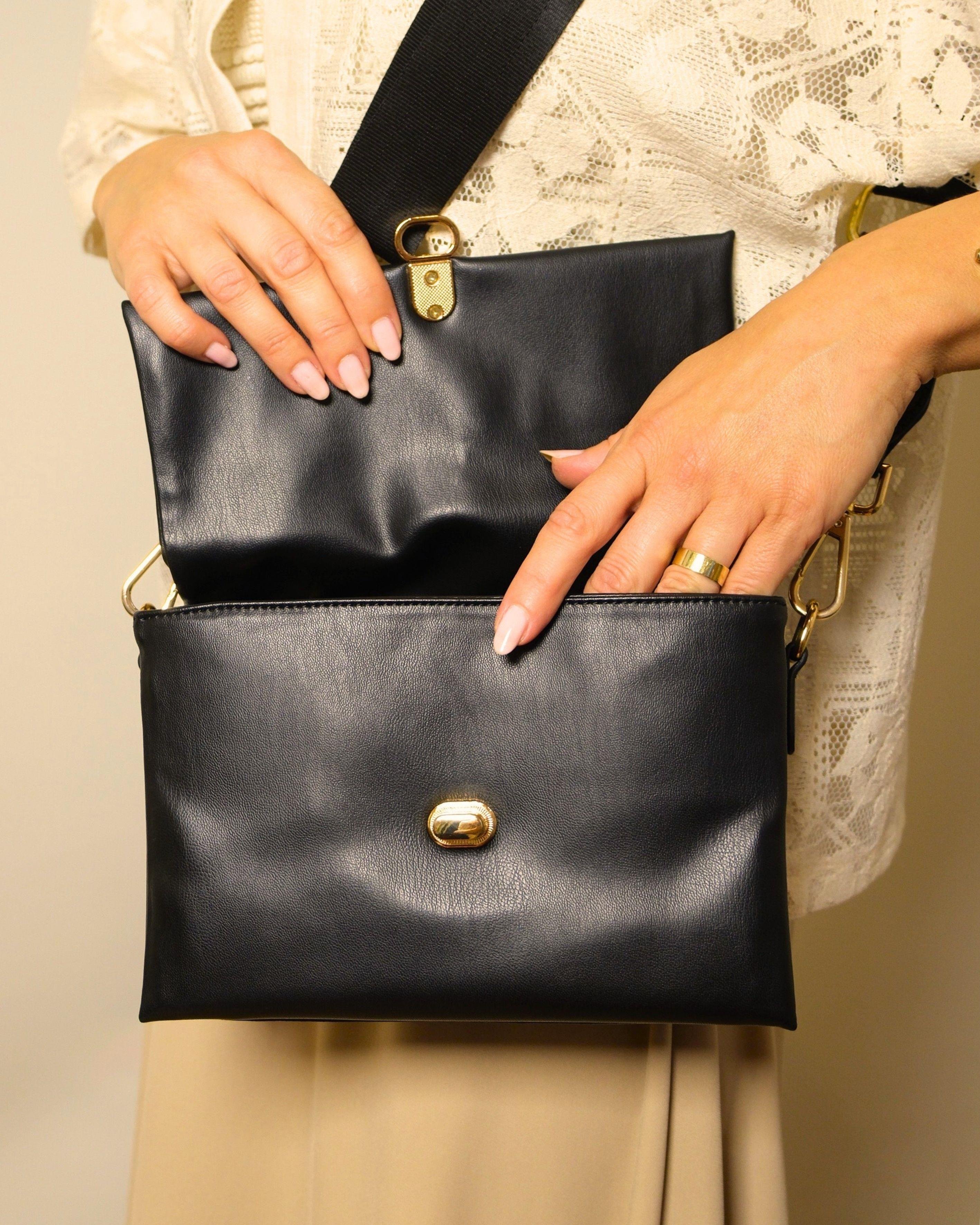 Gece Siyahı Kilitli Clutch Çanta