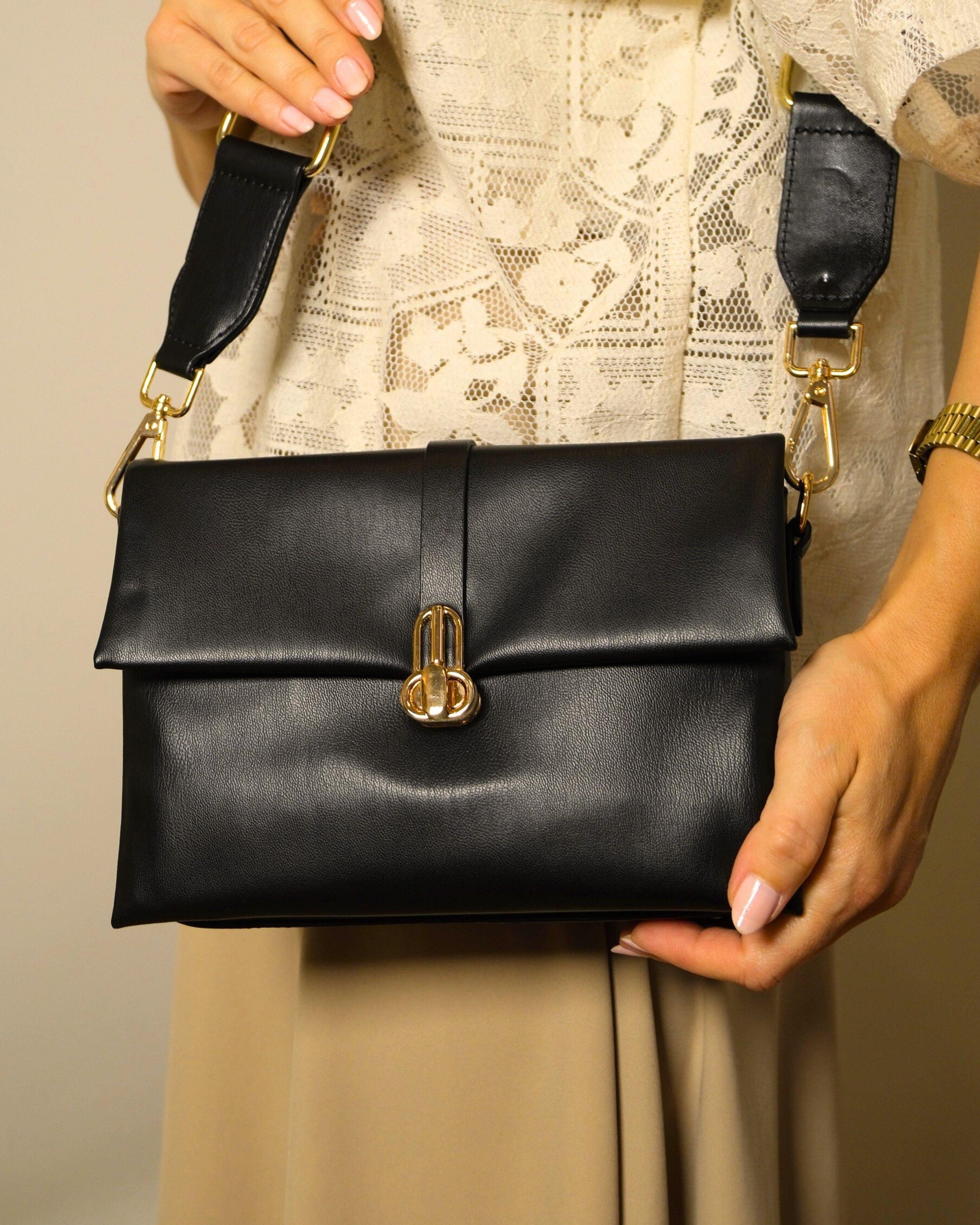 Gece Siyahı Kilitli Clutch Çanta