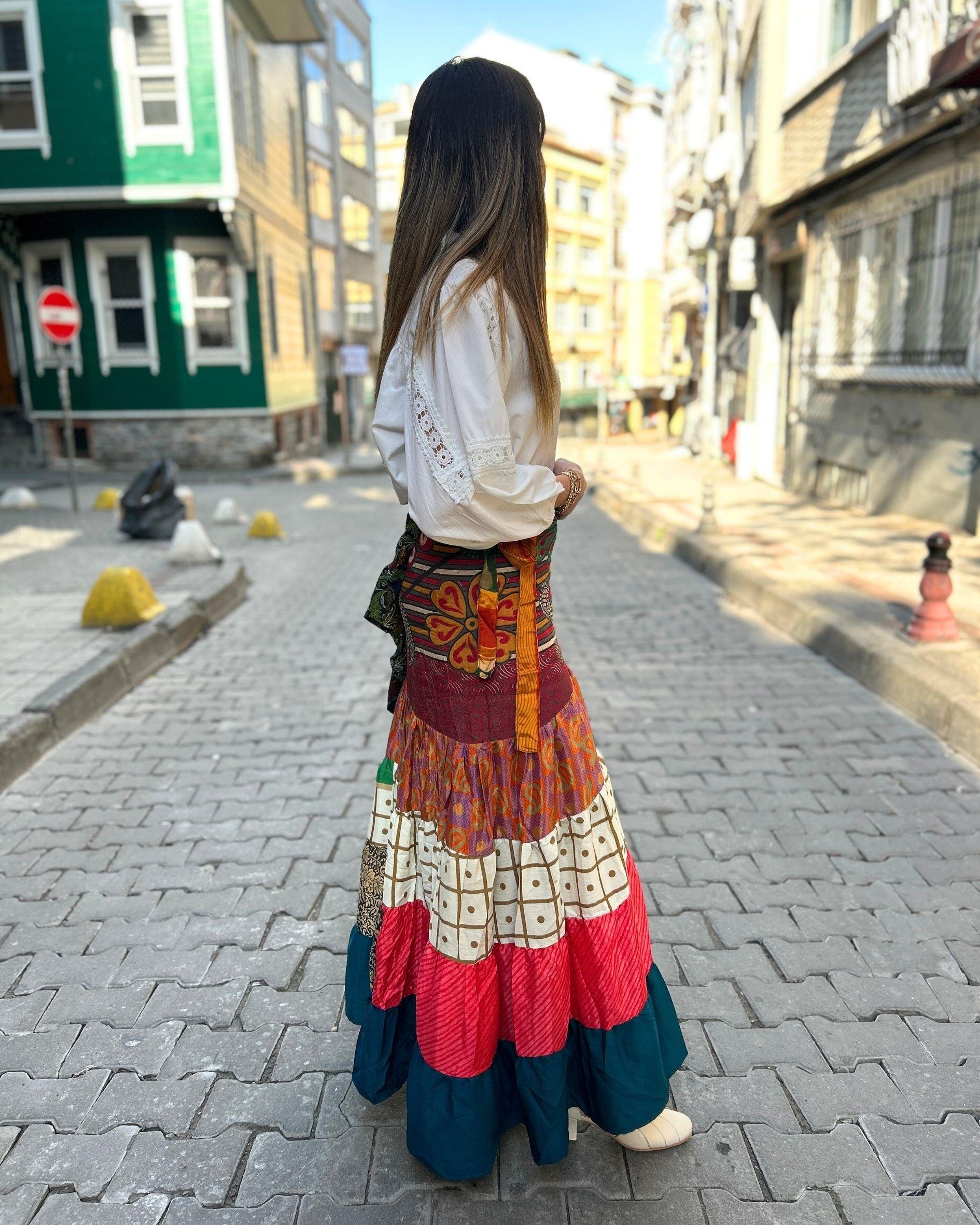 Kuşaklı Patchwork Etek