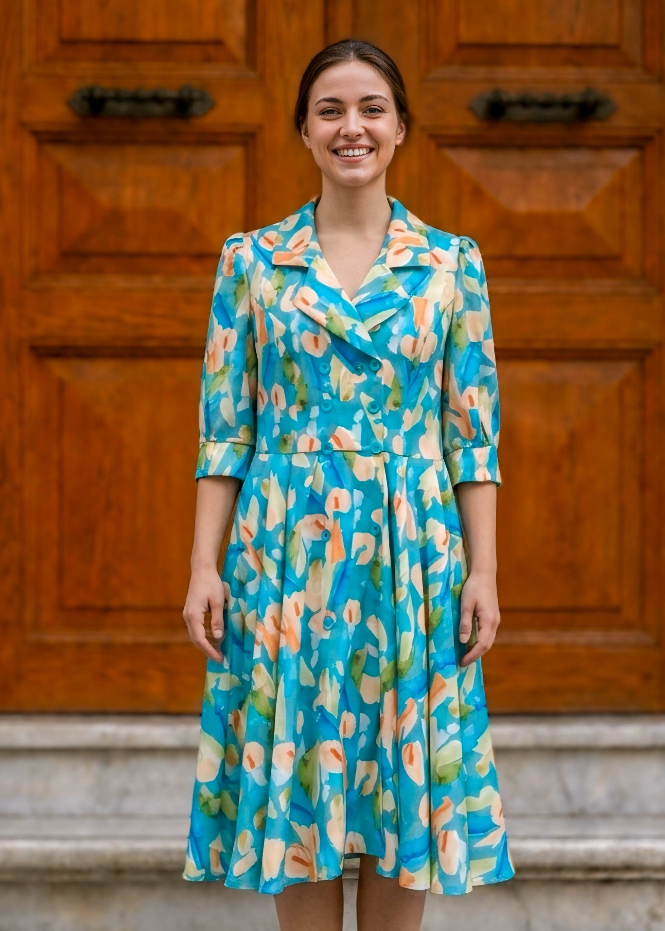 Latife Mavi Çiçekli Elbise