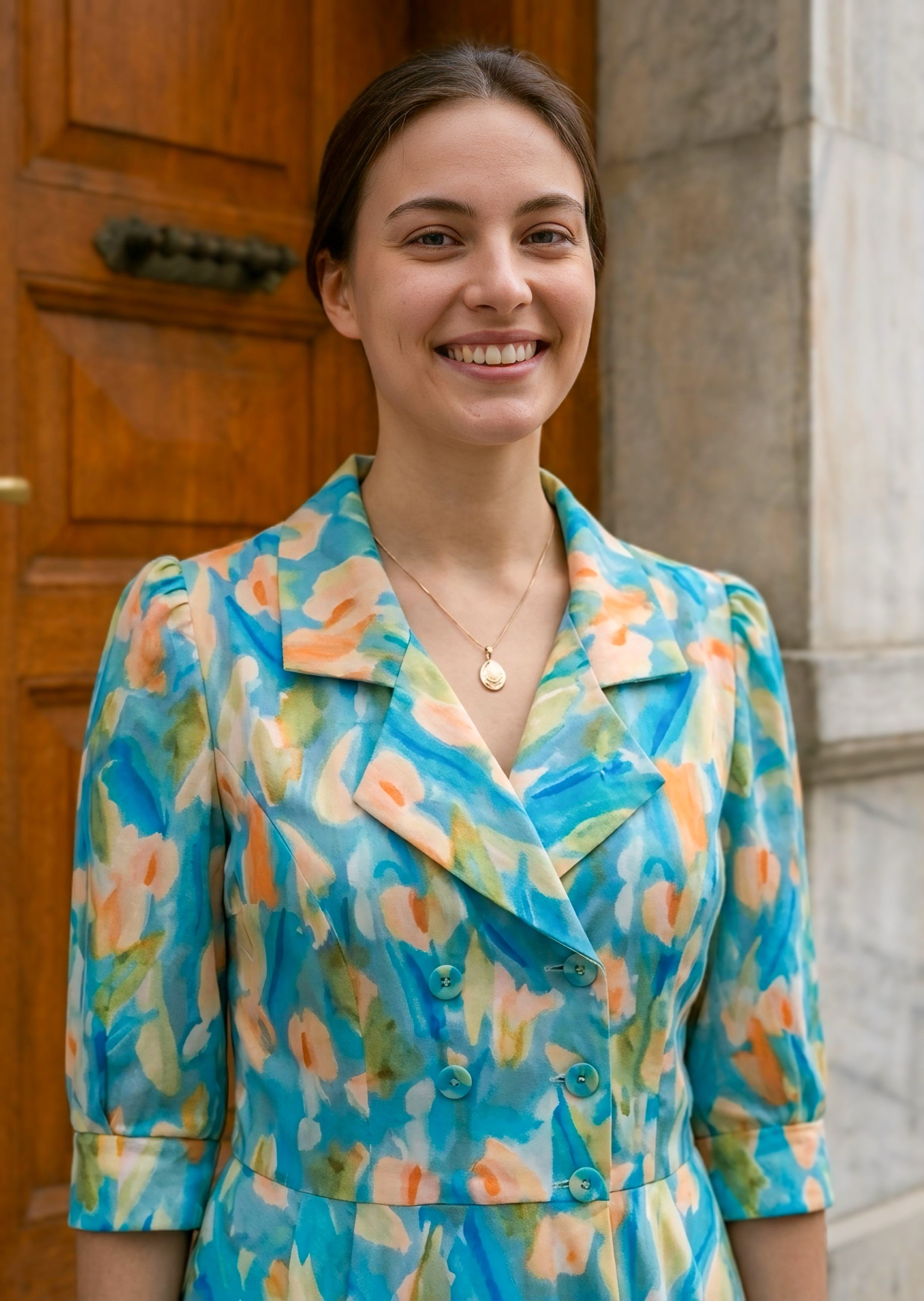 Latife Mavi Çiçekli Elbise