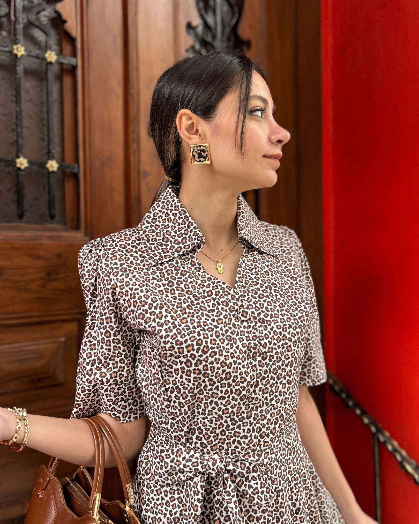 Leopar Desenli Dikim Elbise