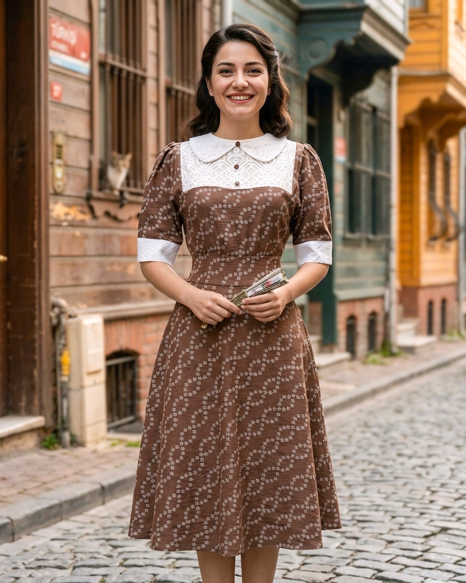 Manolya Nakışlı Keten Elbise