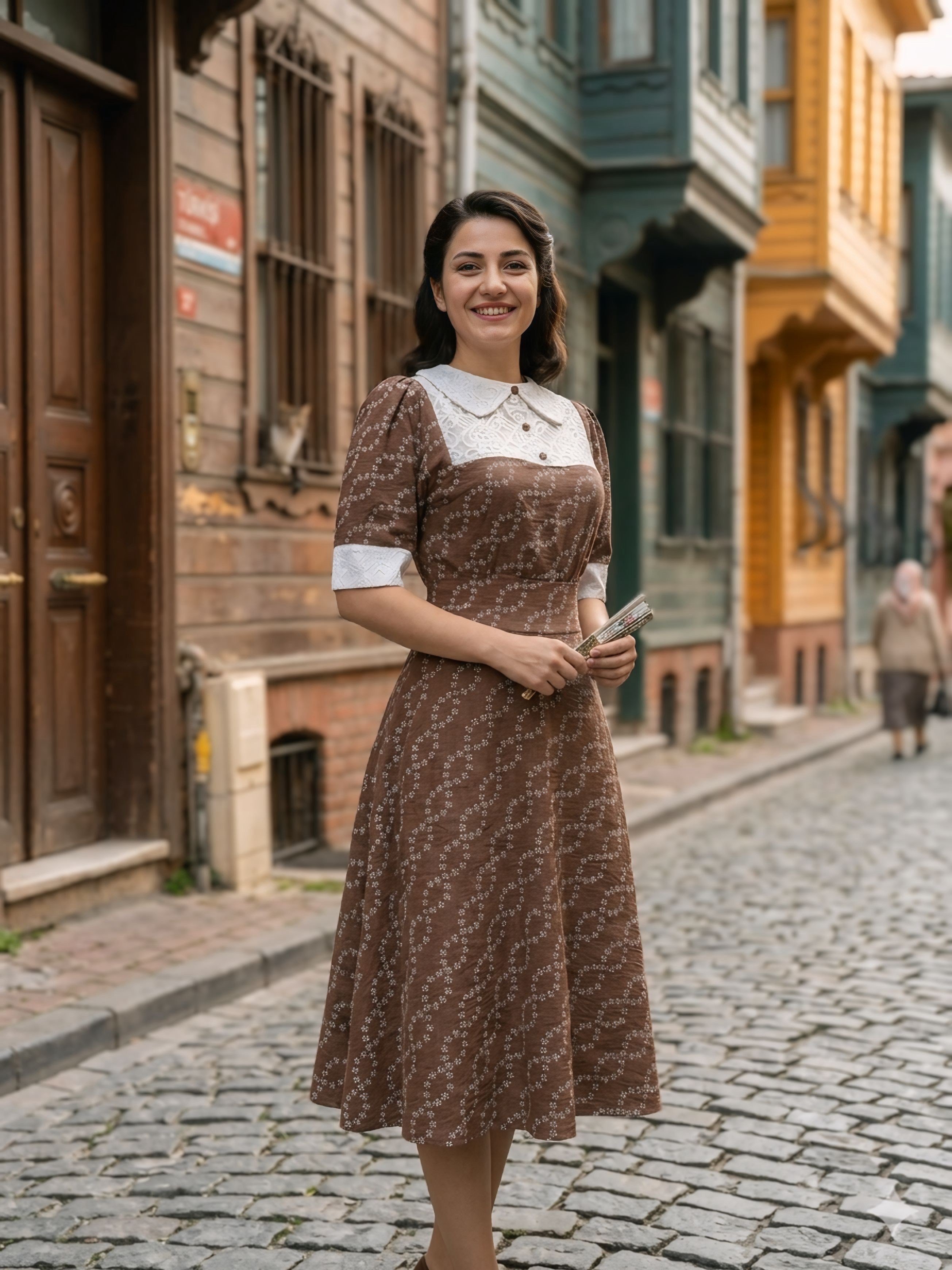 Manolya Nakışlı Keten Elbise
