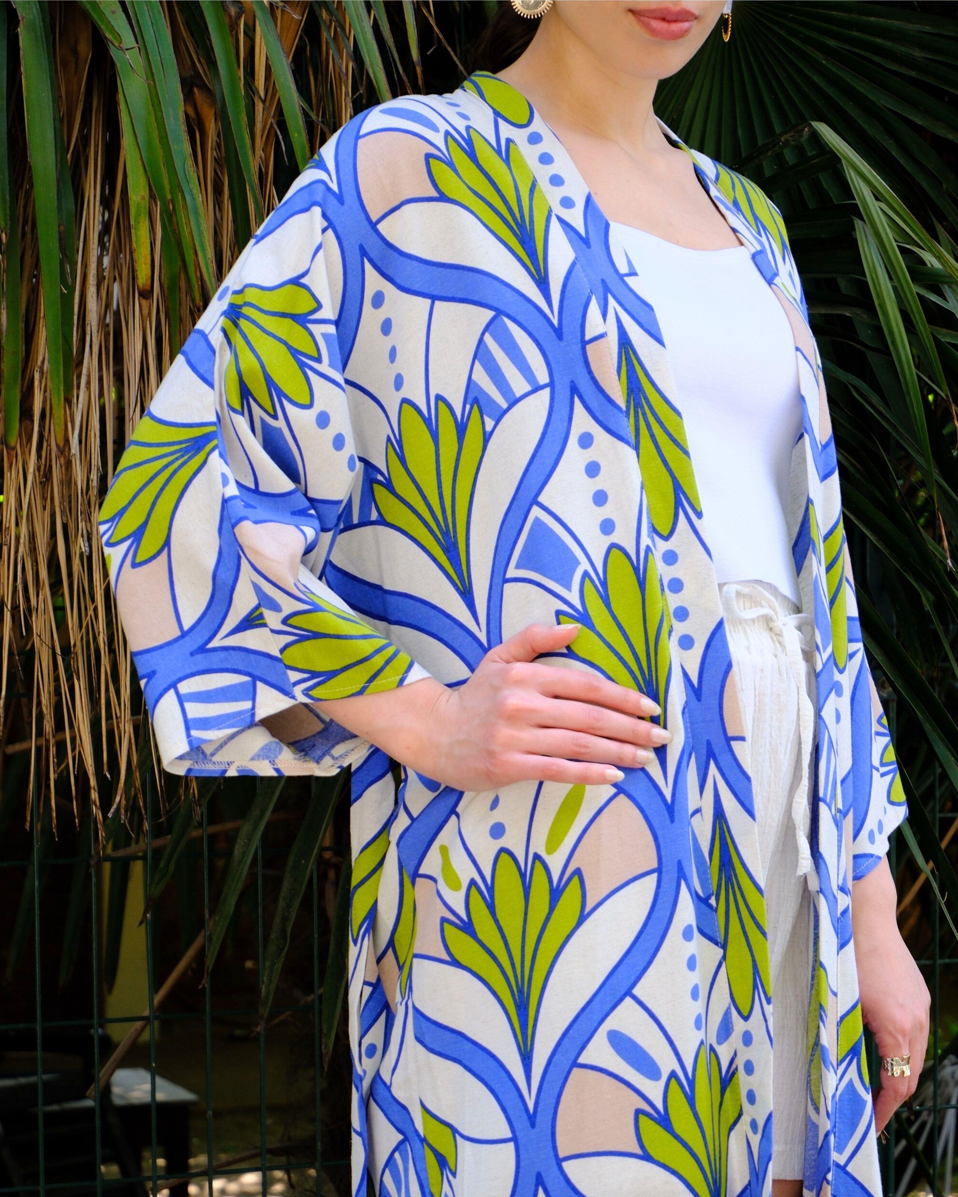 Renkli Desenli Viskon Kimono