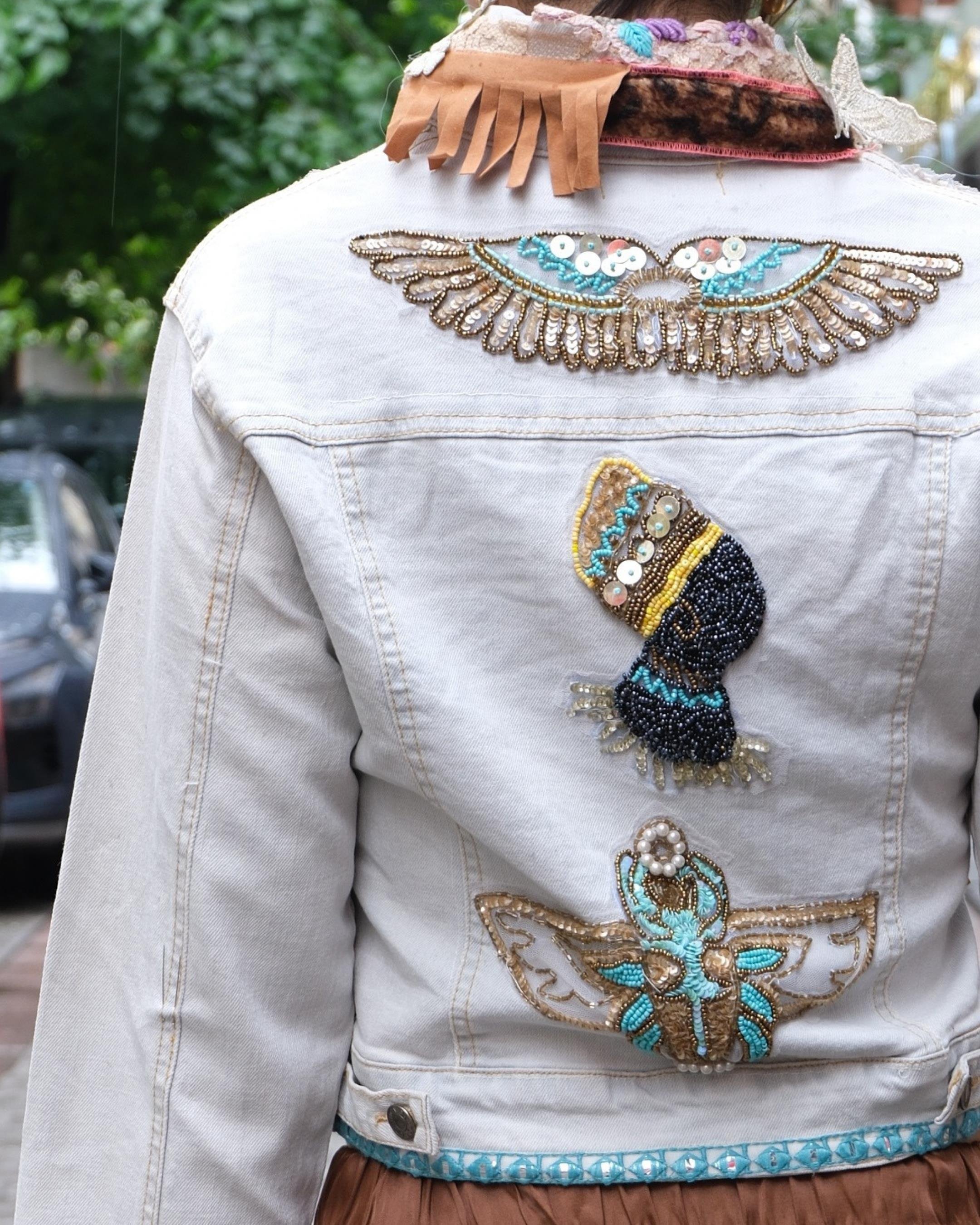 Rüya Motifli Püsküllü Denim Ceket