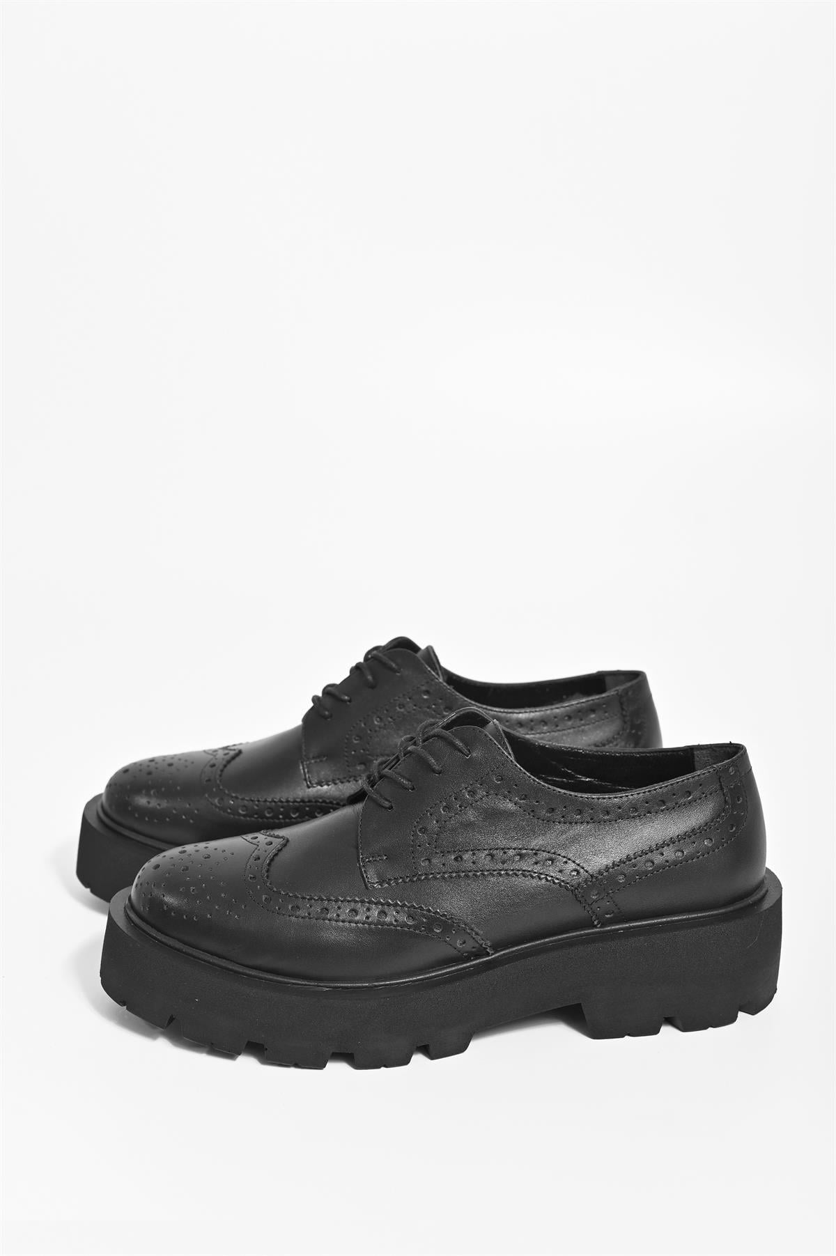 6180 KADIN SİYAH DERİ OXFORD LOAFER