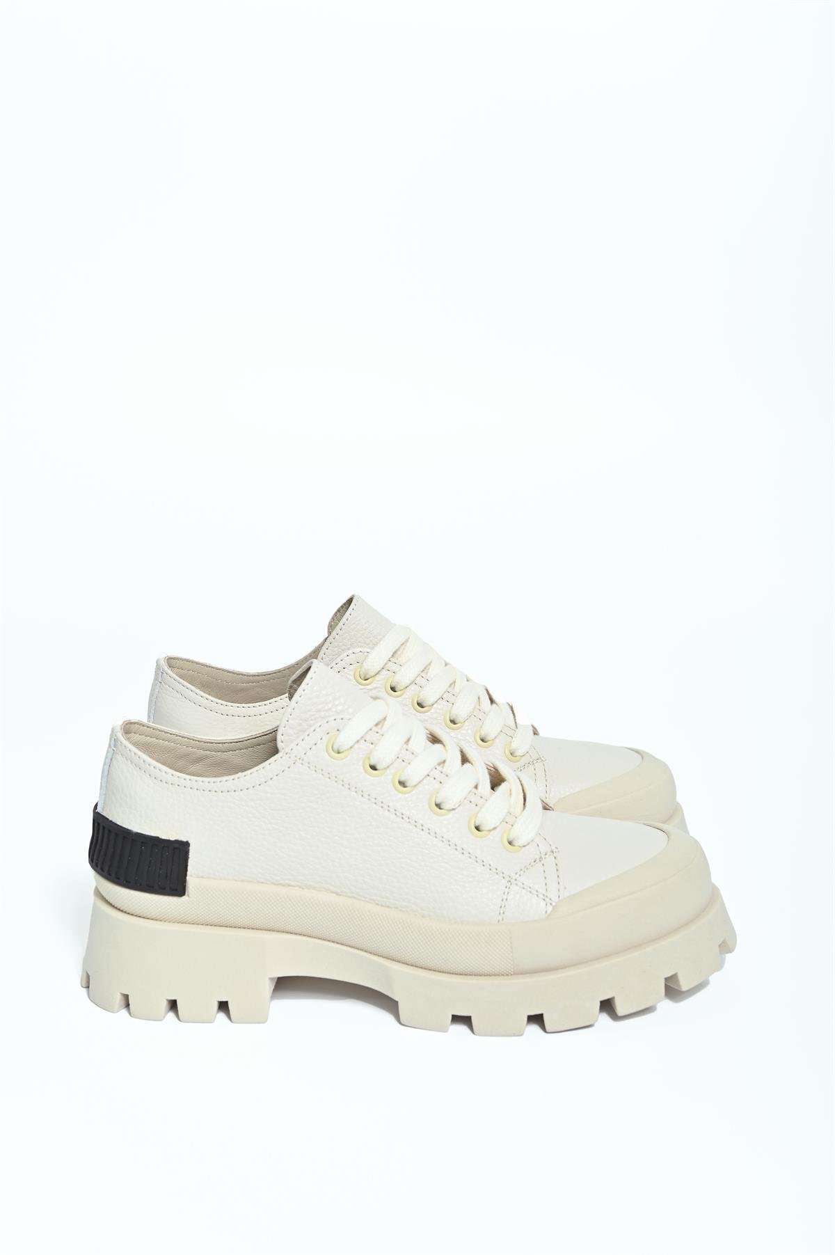 6221 KREM YÜKSEK TABAN DERİ KADIN SNEAKER