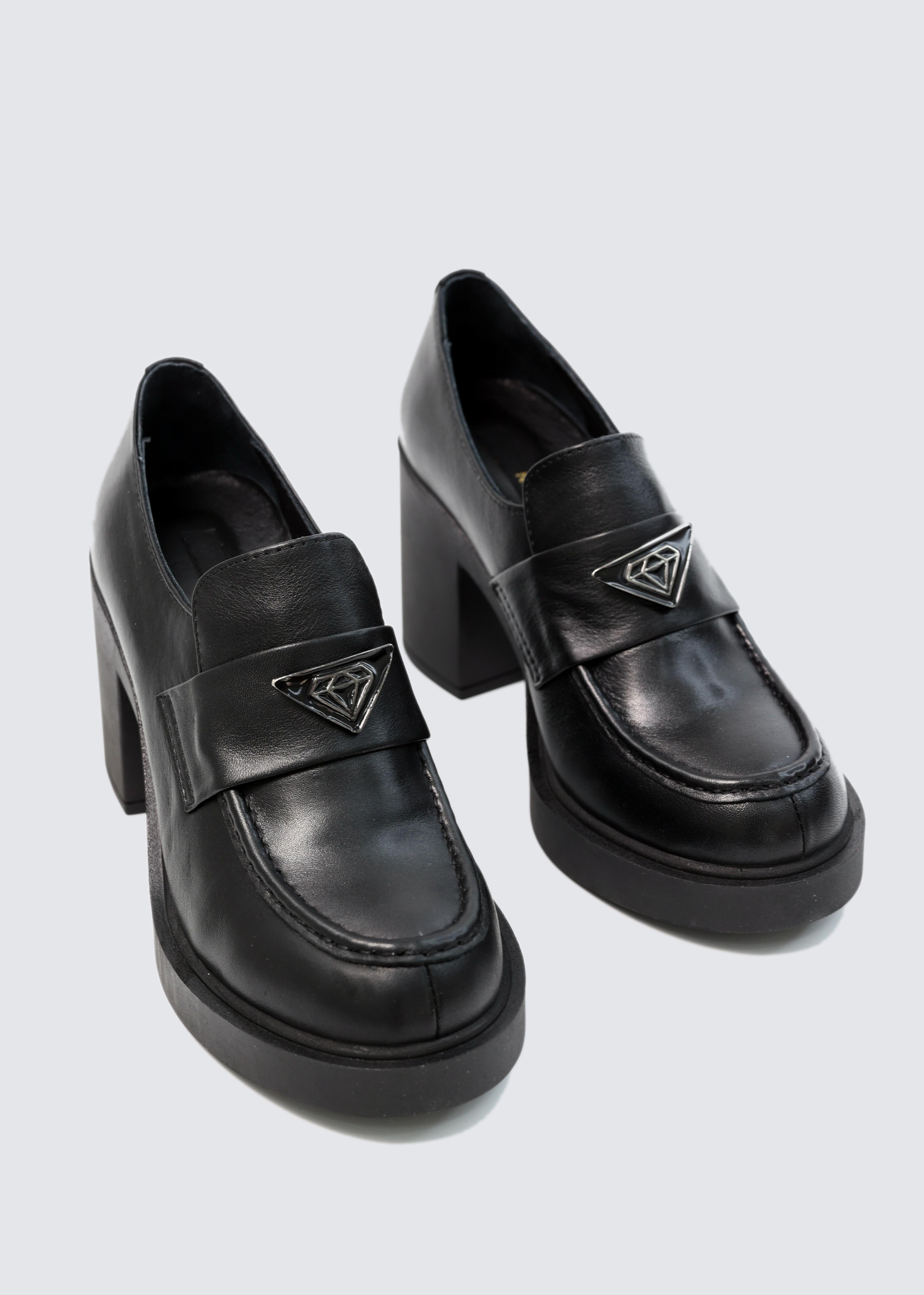6871 SİYAH DERİ TOPUKLU LOAFER AYAKKABI