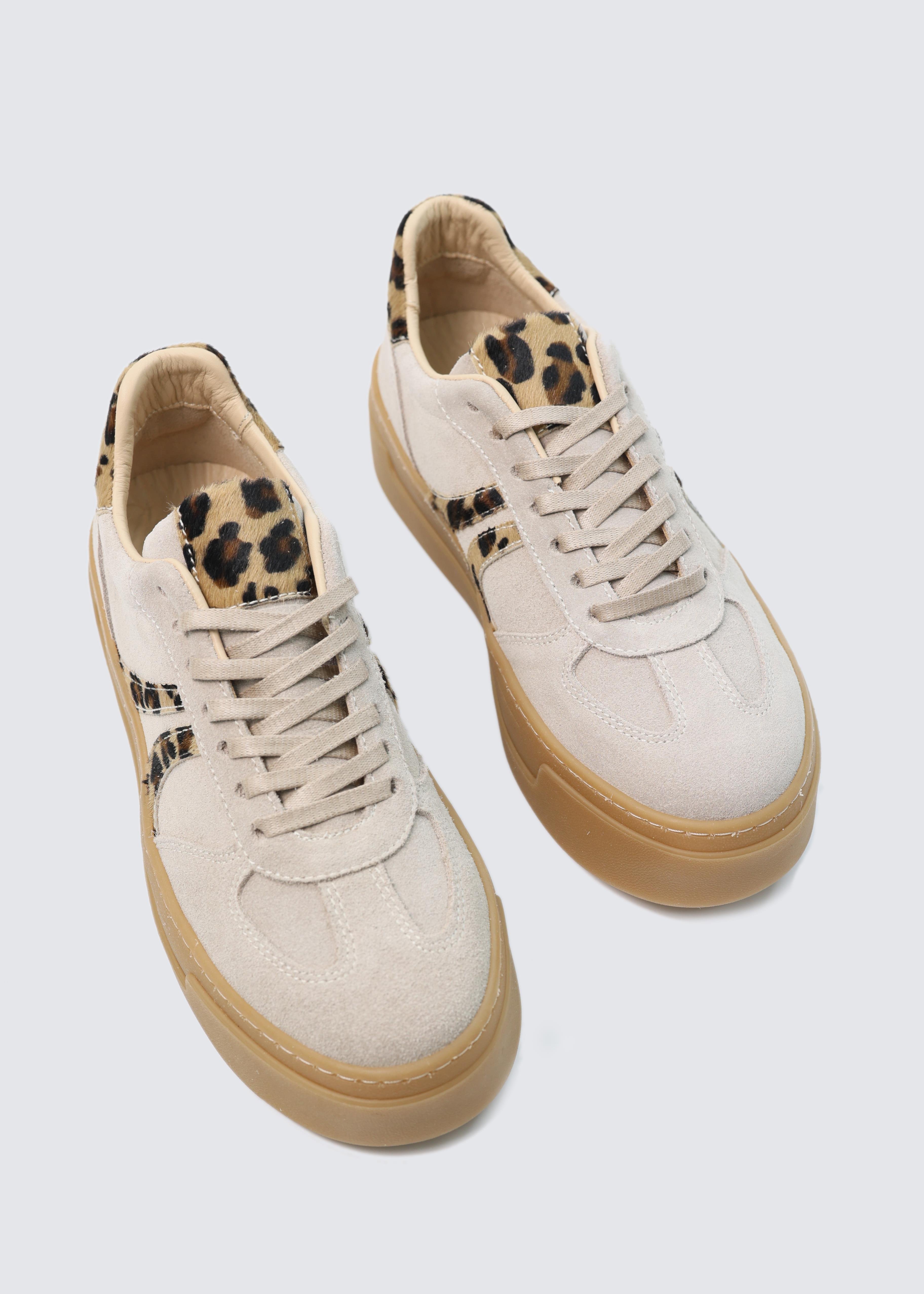 7182 BEJ SÜET DERİ LEOPAR KALIN TABAN SNEAKER